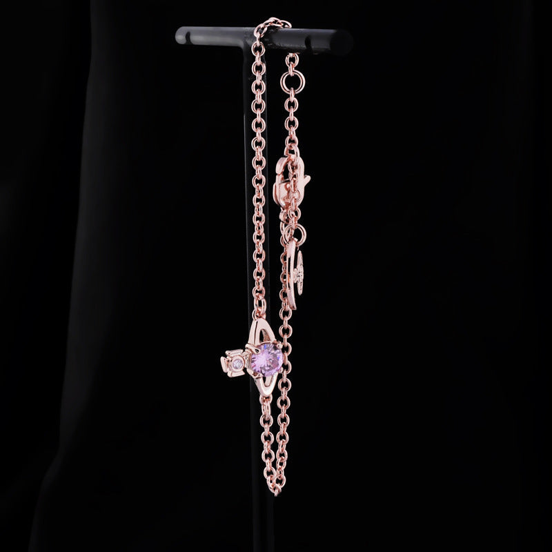 Vivienne Westwood silver four-claw zircon shining diamond bracelet