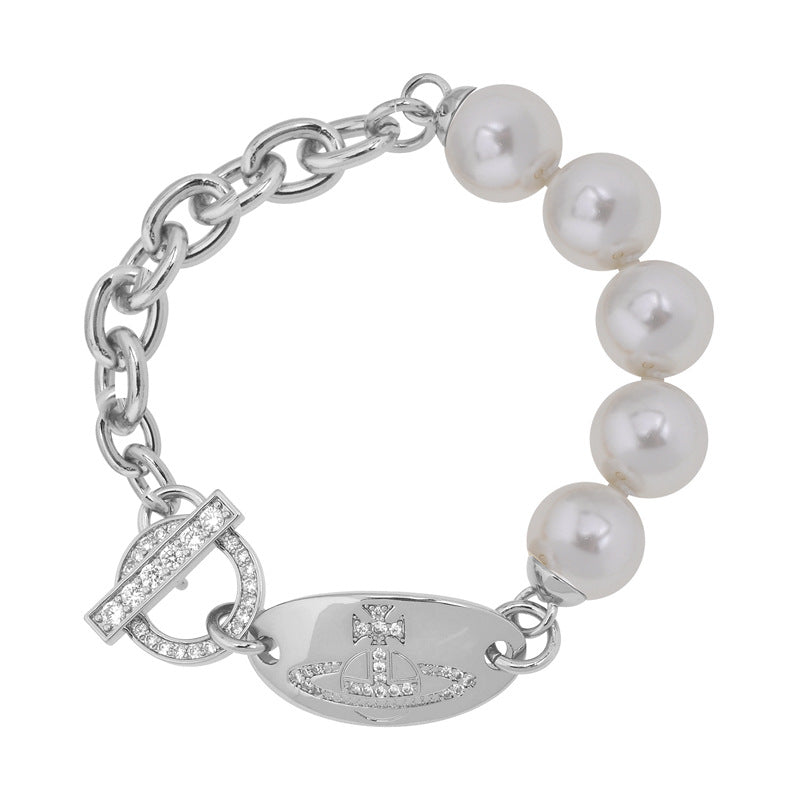 Vivienne Westwood Pearl round bracelet punk earrings couple accessories