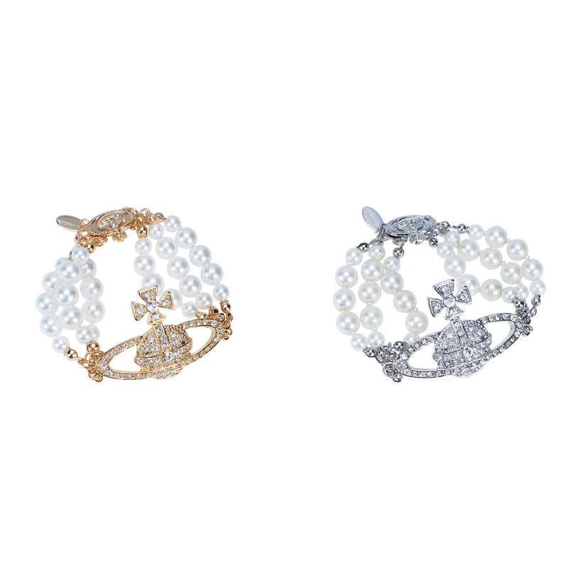 Vivienne Westwood three-layer pearl bracelet gold silver high-grade
