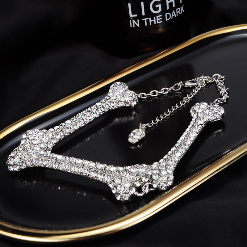 Vivienne Westwood full diamond three bones necklace clavicle chain ins
