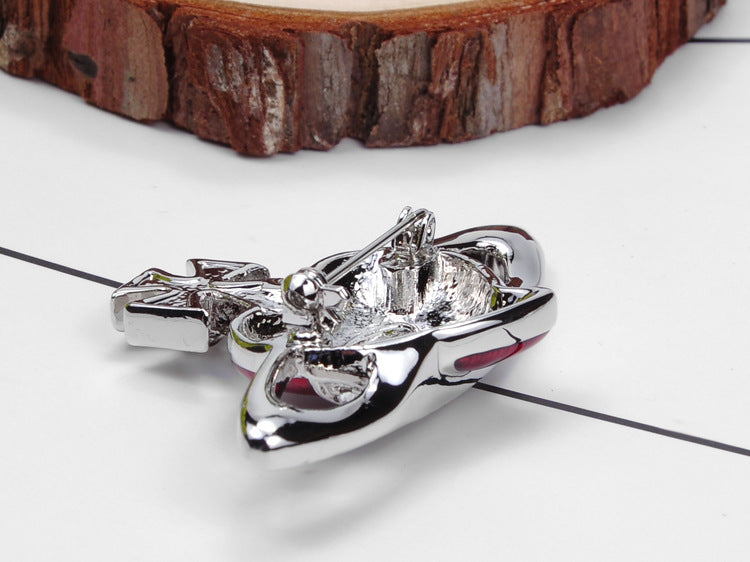 Vivienne Westwood dark red love meteor antique silver bow starry medal brooch