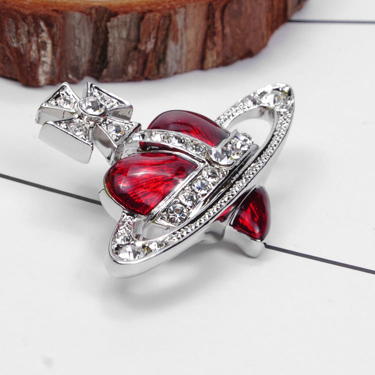 Vivienne Westwood dark red love meteor antique silver bow starry medal brooch