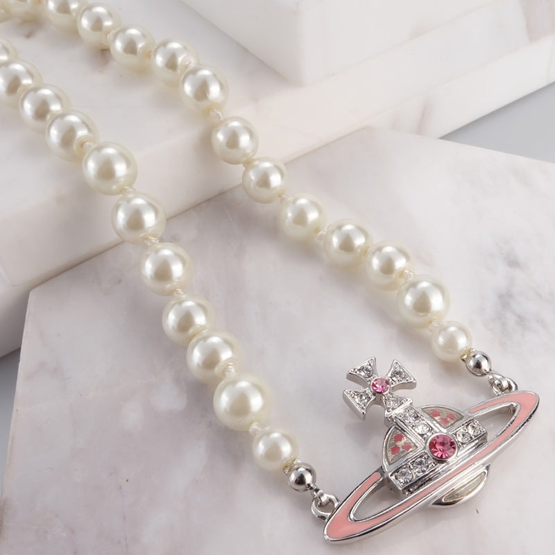 Vivienne Westwood Pearl paint necklace pendant personalized European and American style
