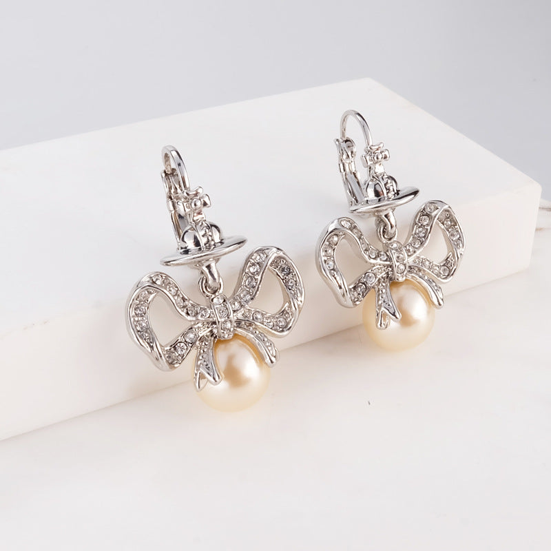 Vivienne Westwood Bell pearl earrings female niche personality High sense