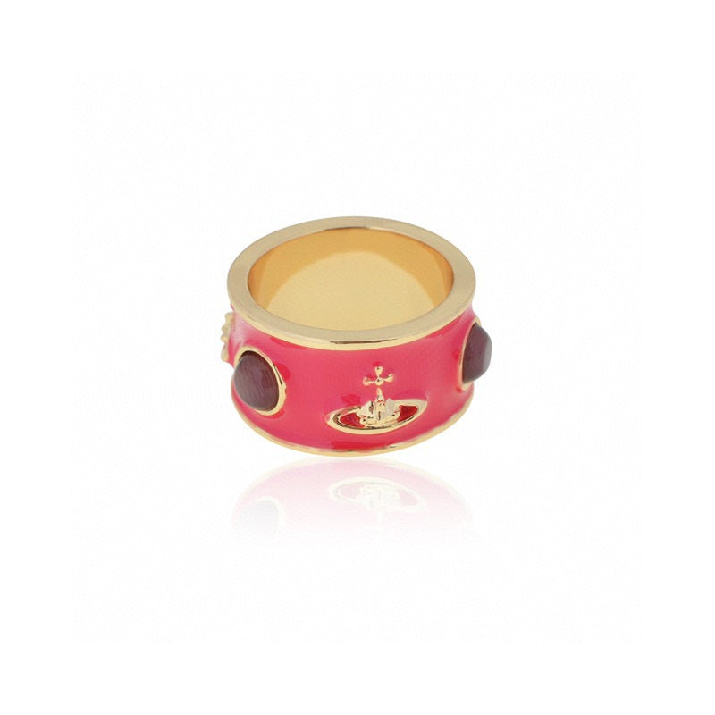 Vivienne Westwood King couple ring gold and silver color paint inlaid Opal