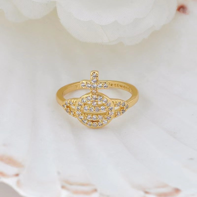 Vivienne Westwood hollow full diamond three colors fine and simple ring rings