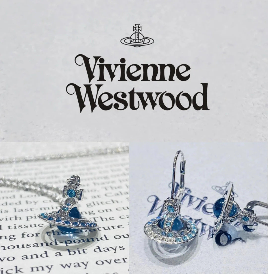 Vivienne Westwood three-dimensional gradient blue bracelet earrings women's high-grade versatile