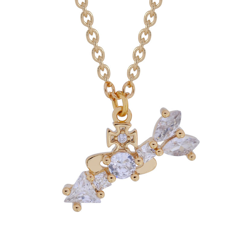 Vivienne Westwood arrow zircon pendant necklace ins niche high sense