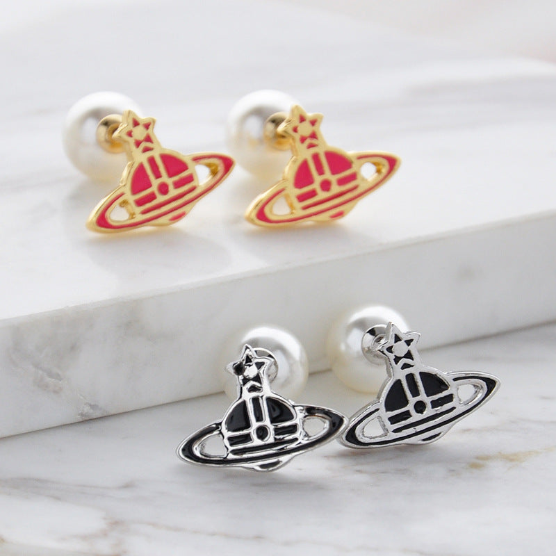 Vivienne Westwood new paint pearl stud earrings European and American punk earrings