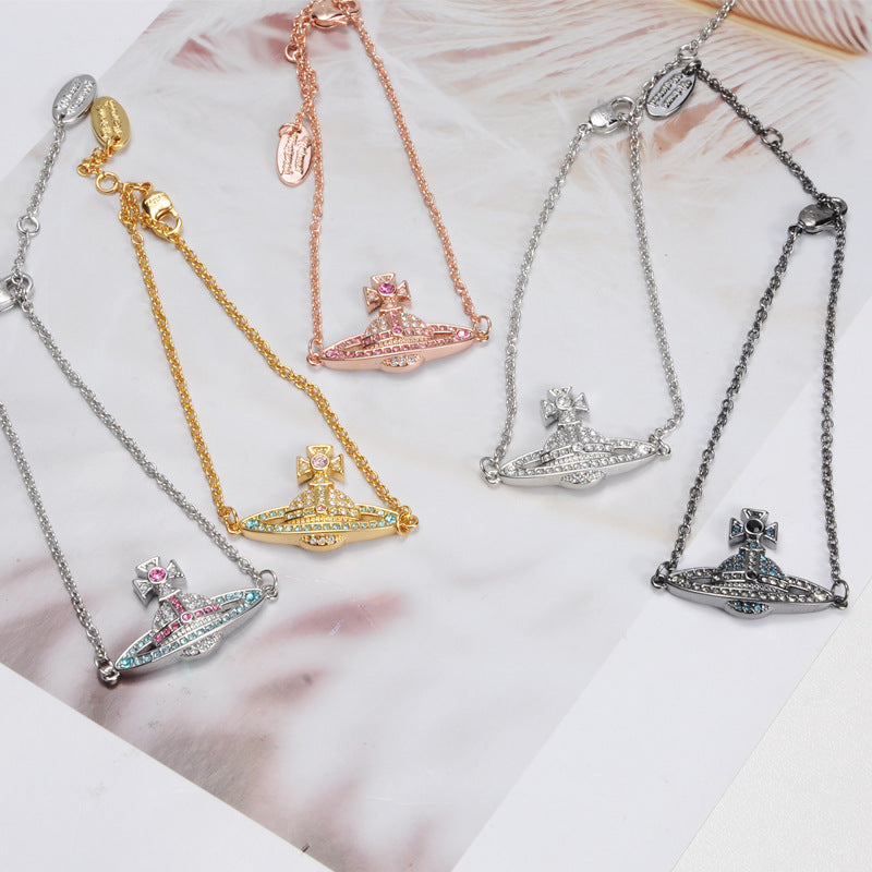 Vivienne Westwood color matching full diamond bracelet ins cold Style Advanced