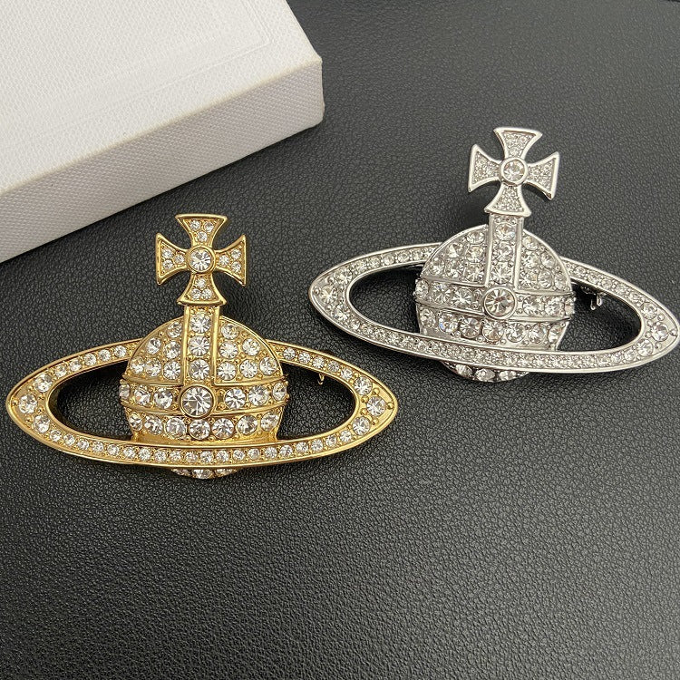 Vivienne Westwood full diamond large orb brooch versatile Korean style brooch 2 colors