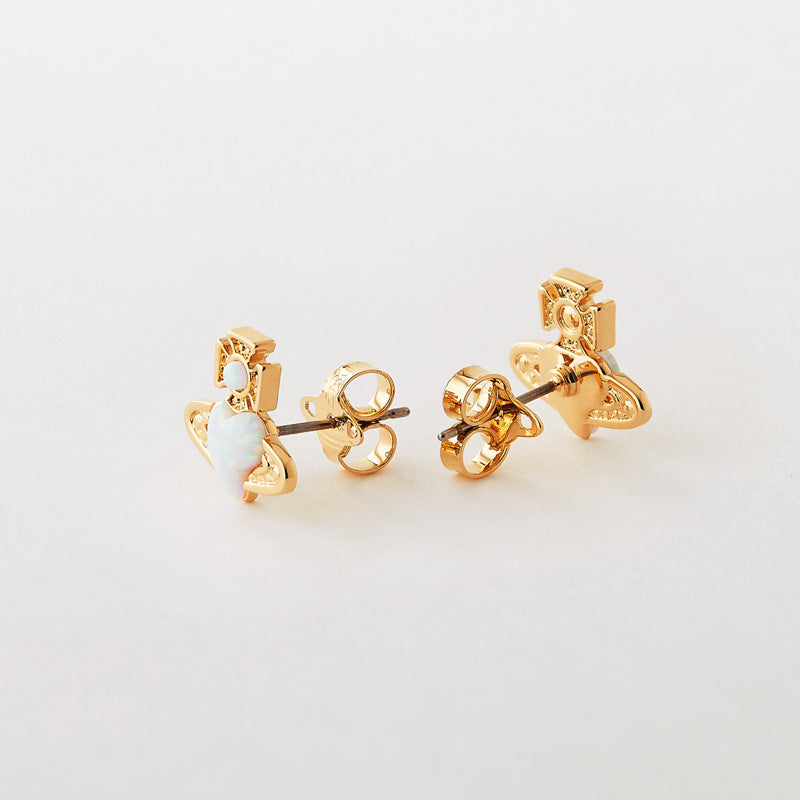 Vivienne Westwood West natural opal love heart stud earrings