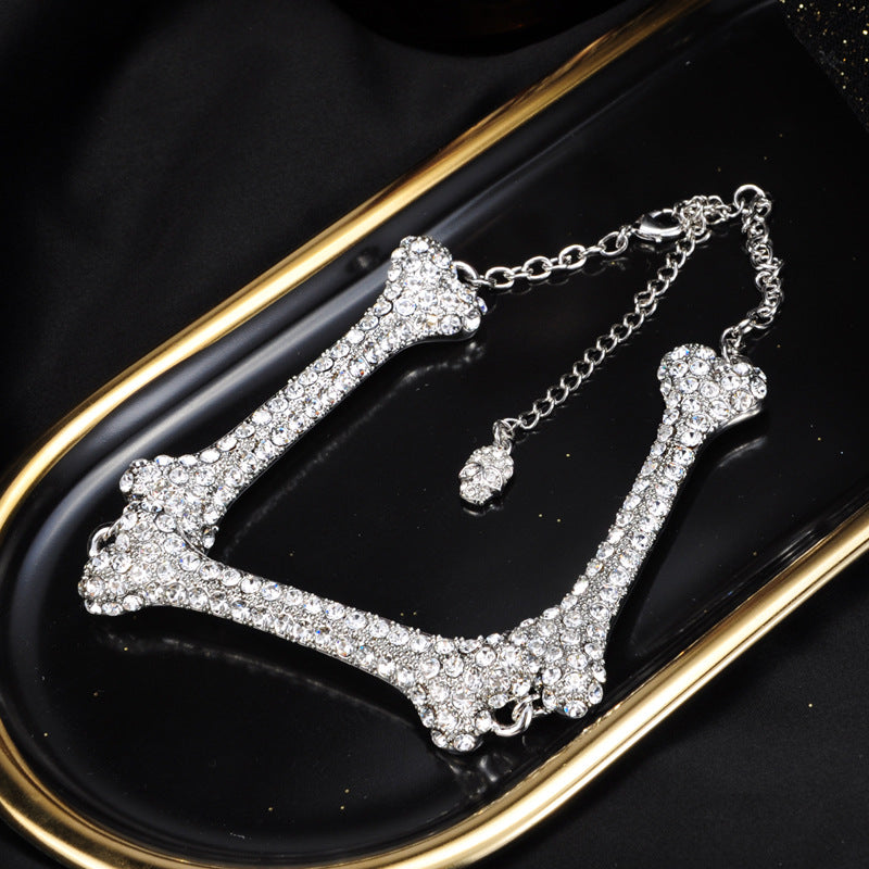 Vivienne Westwood full diamond three bones necklace clavicle chain ins