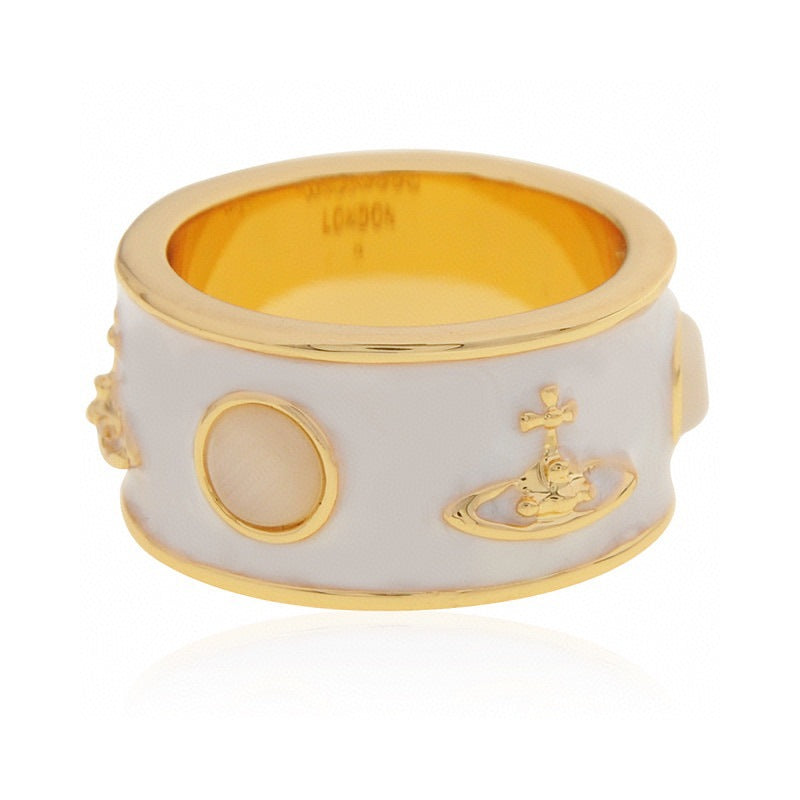 Vivienne Westwood King couple ring gold and silver color paint inlaid Opal