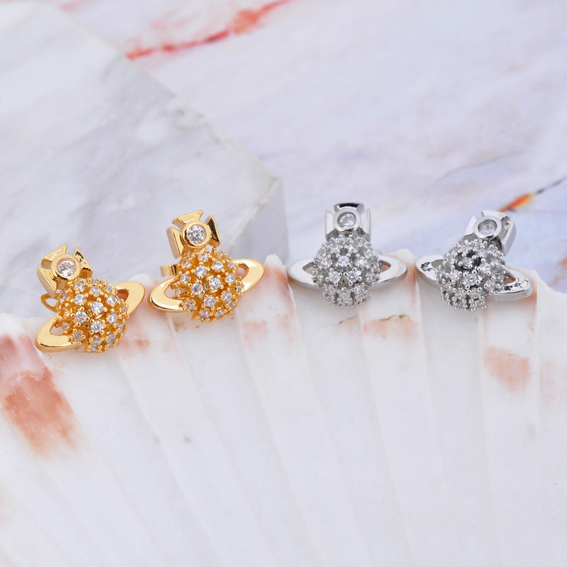 Vivienne Westwood DONNA dandelion earrings silver full diamond high-grade accessories