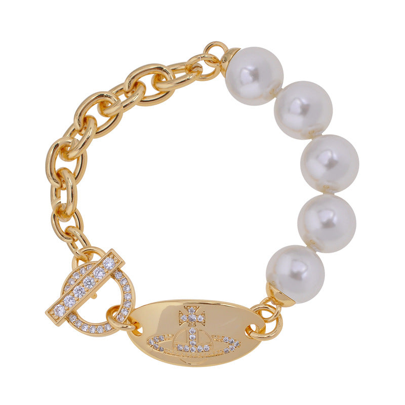 Vivienne Westwood Pearl round bracelet punk earrings couple accessories