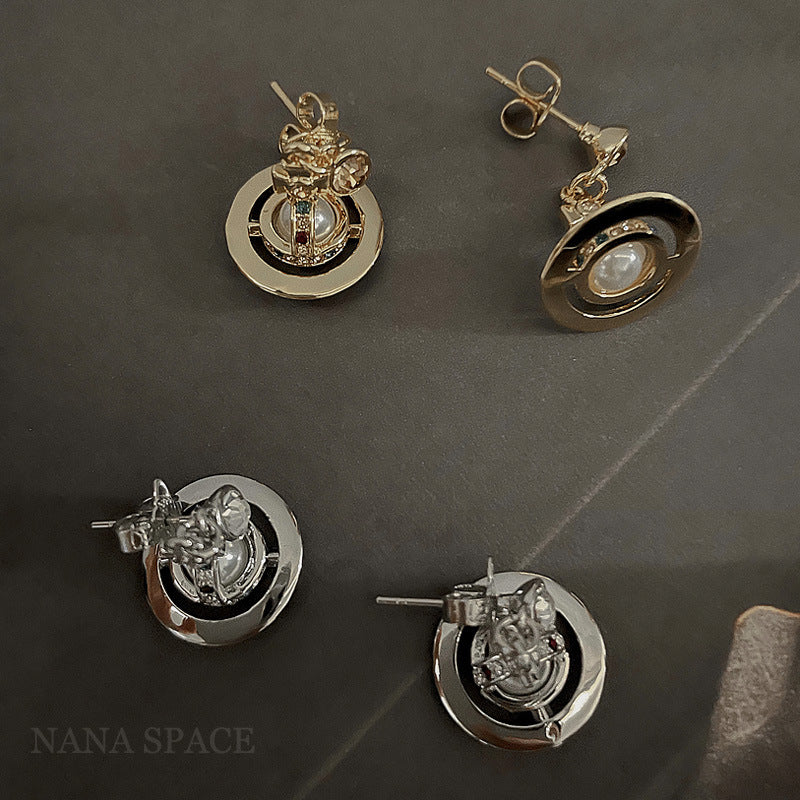 Vivienne Westwood Pearl three-dimensional earrings personalized minority high-grade fashion
