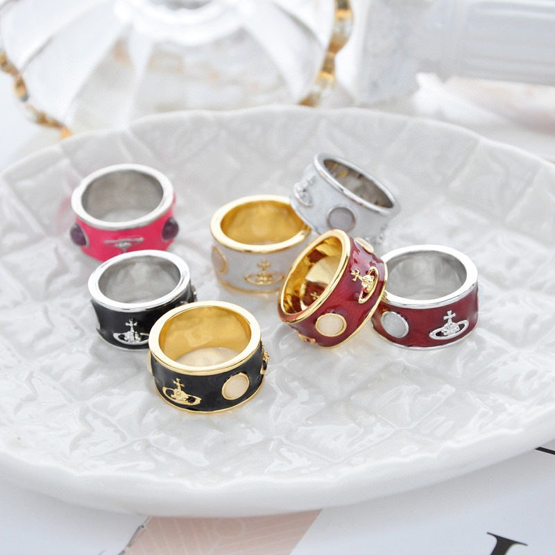 Vivienne Westwood King couple ring gold and silver color paint inlaid Opal