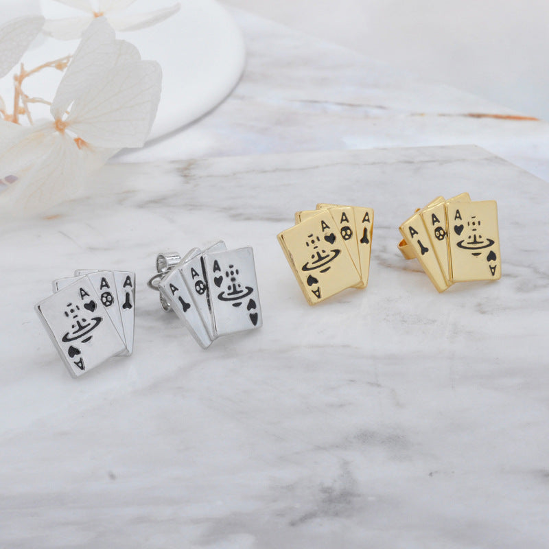 Vivienne Westwood niche playing cards Japanese and Korean simple punk ear rings