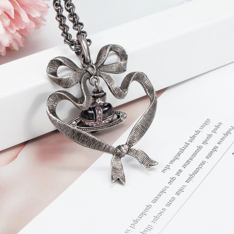 Vivienne Westwood bow love purple diamond pendant necklace niche temperament