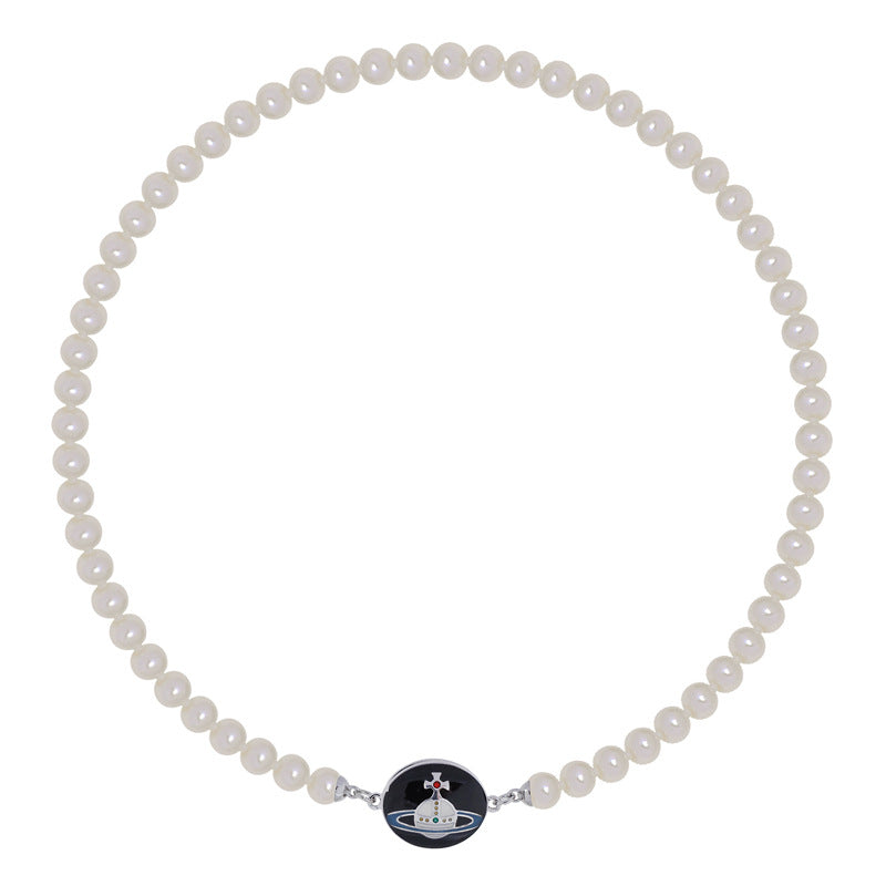 Vivienne Westwood enamel buckle magnet pearl necklace Lisa same style