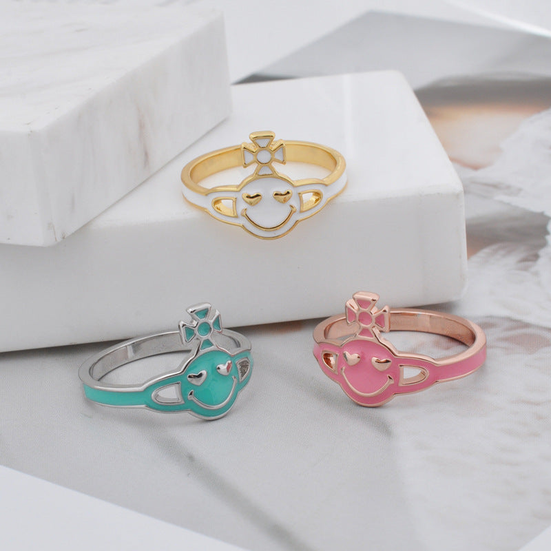 Vivienne Westwood love eye smiley ring simple style personalized opening adjustable