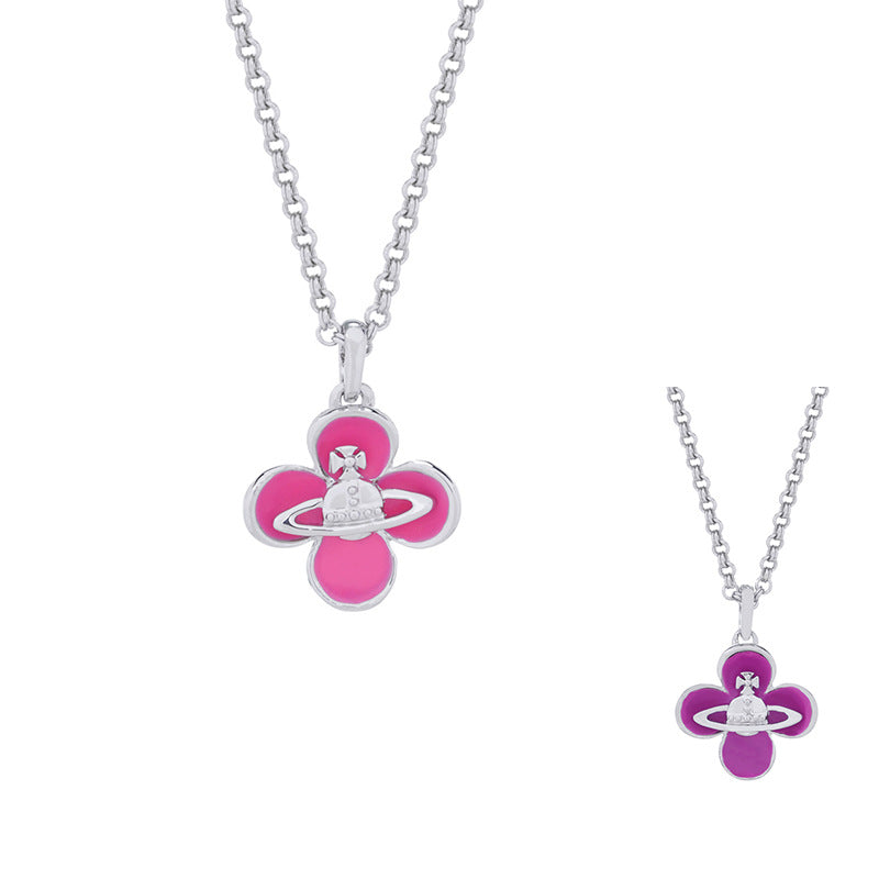 Vivienne Westwood four-leaf clover flower pendant necklace sweet exquisite and versatile