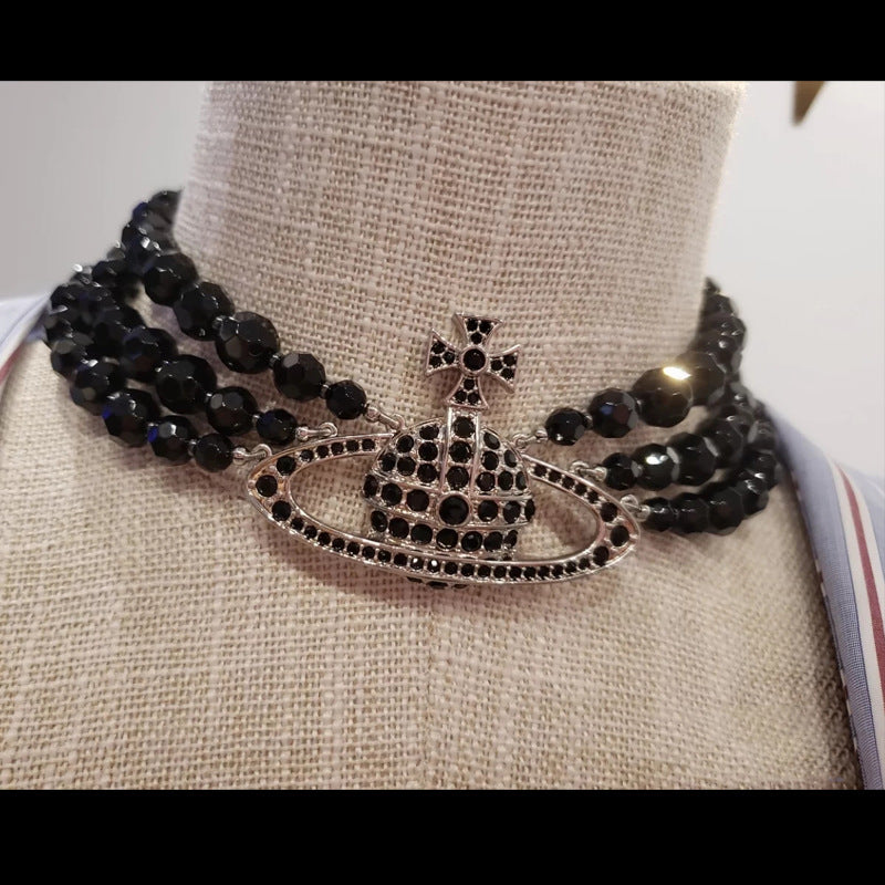 Vivienne Westwood black agate pendant necklace single layer/three layers