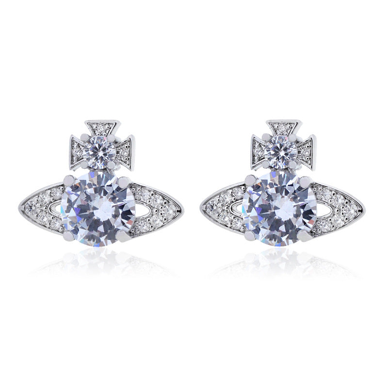Vivienne Westwood full-jeweled stud earrings track lvzuan punk all-match