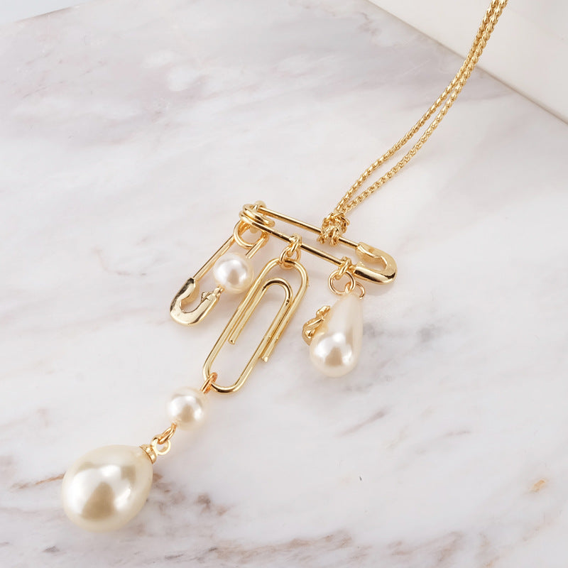Vivienne Westwood pin tassel pearl pendant necklace minority simple