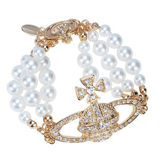 Vivienne Westwood three-layer pearl bracelet gold silver high-grade