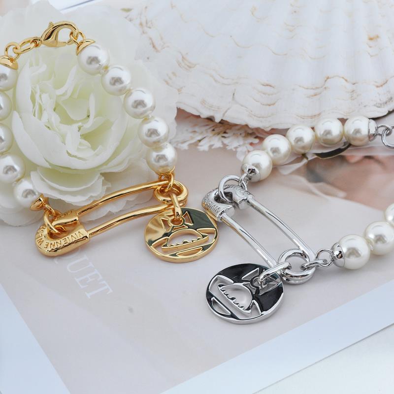 Vivienne Westwood IMOGENE pin round brand pearl bracelet European and American punk
