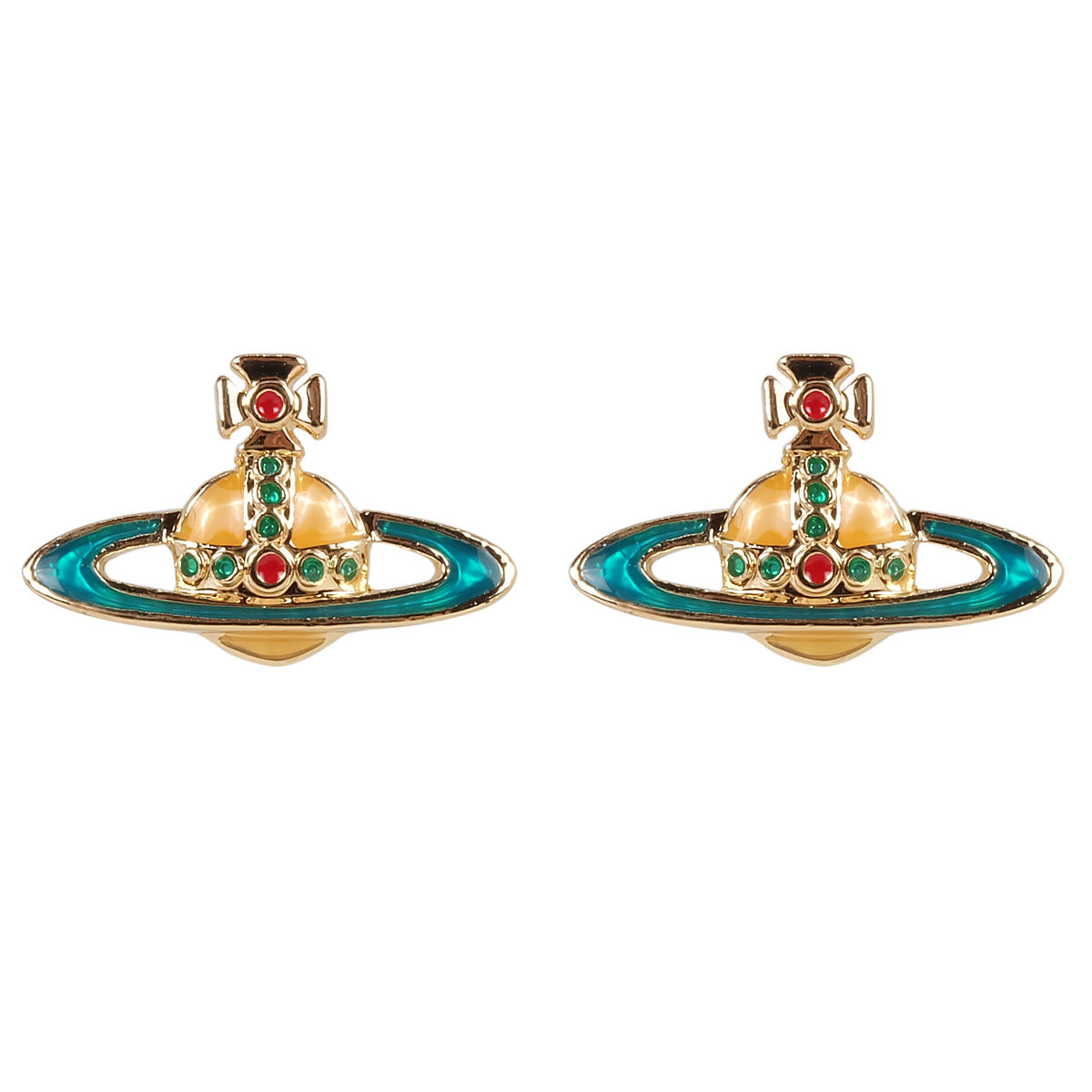 Vivienne Westwood two-tone epoxy Japanese and Korean inlaid Diamond affordable luxury fashion earrings