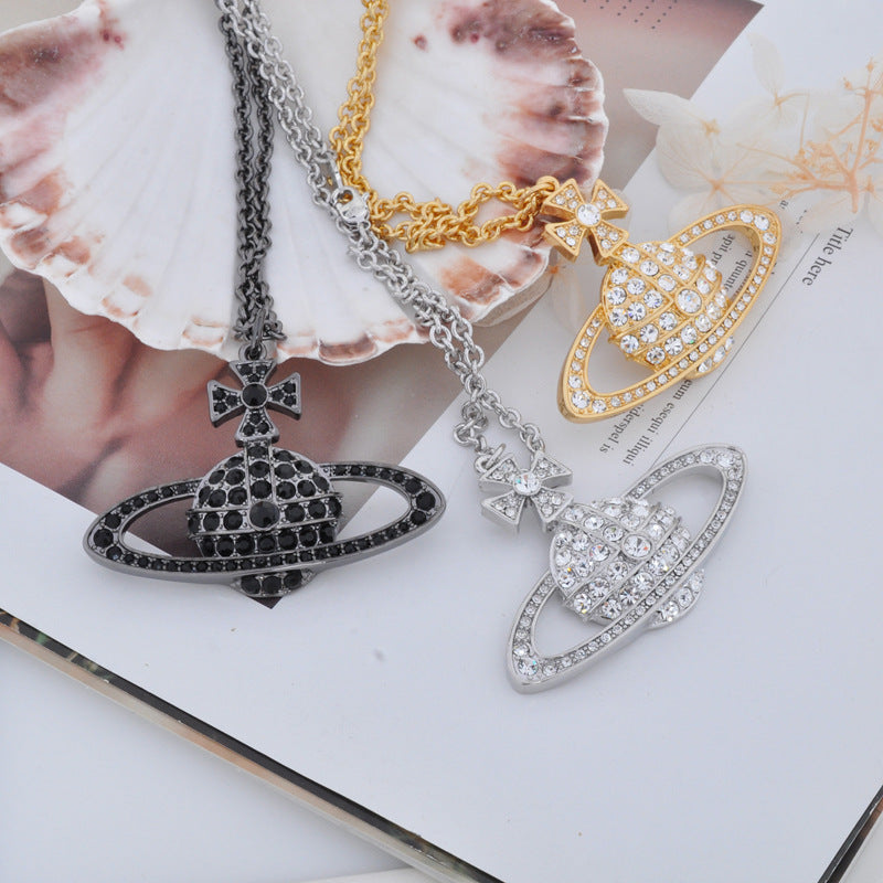 Vivienne Westwood hanging full diamond large pendant necklace personality punk
