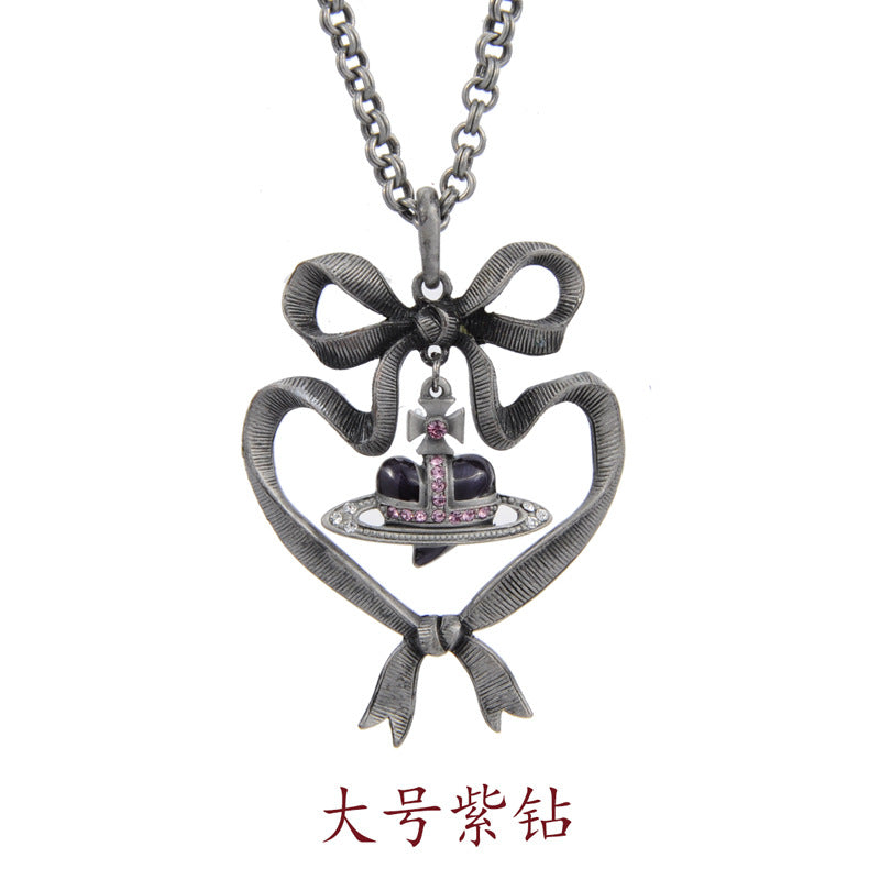 Vivienne Westwood bow love purple diamond pendant necklace niche temperament