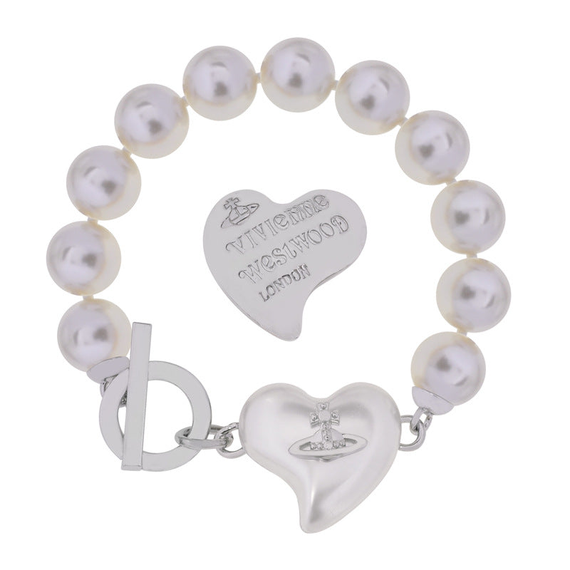 Vivienne Westwood Pearl Heart bracelet ins style exquisite advanced all-match