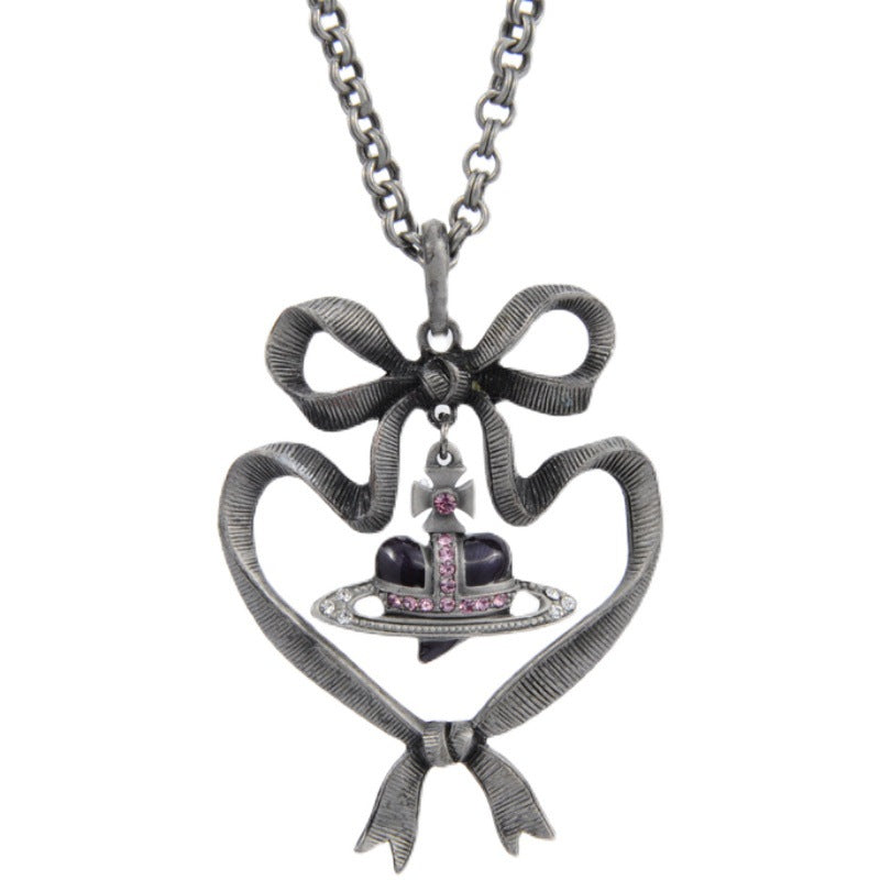 Vivienne Westwood bow love purple diamond pendant necklace niche temperament