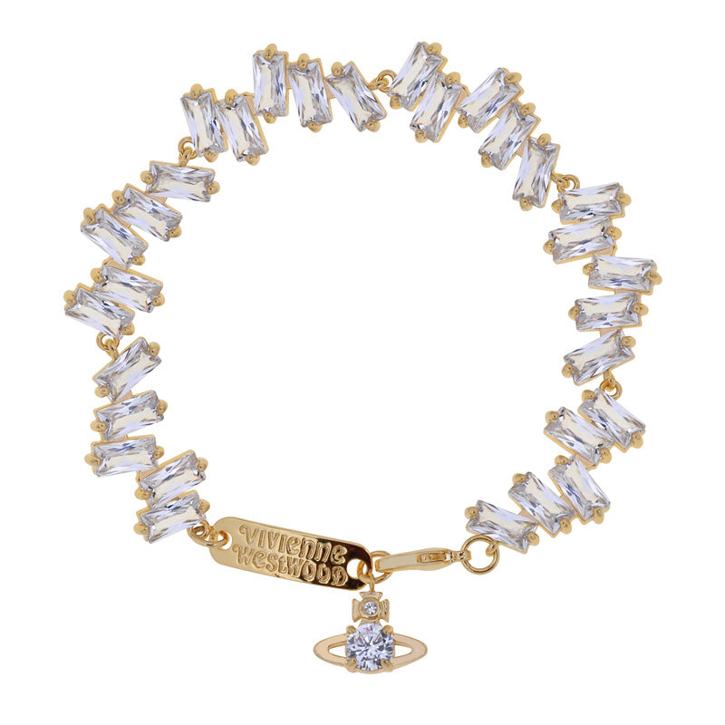 Vivienne Westwood irregular Square full diamond bracelet light luxury round earrings