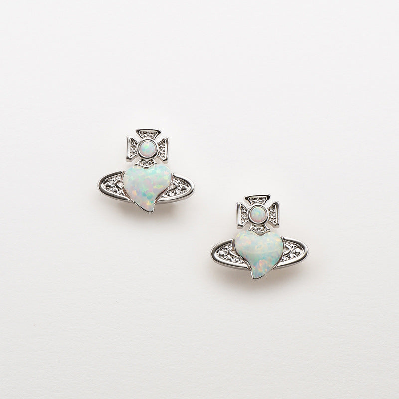 Vivienne Westwood West natural opal love heart stud earrings
