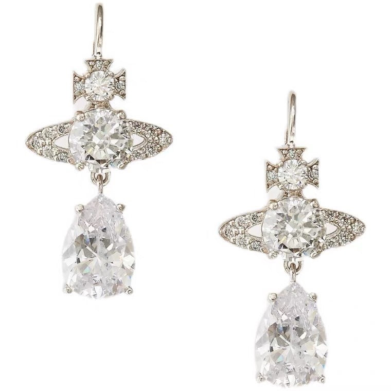 Vivienne Westwood full diamond water drop earrings Japanese and Korean simple