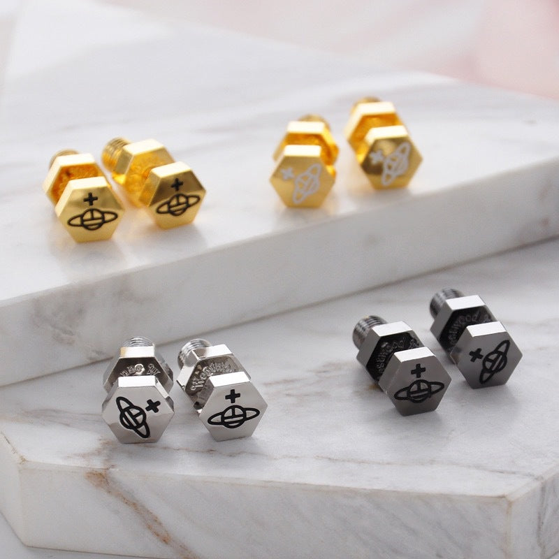 Vivienne Westwood Hexagon screws stud earrings all-match punk