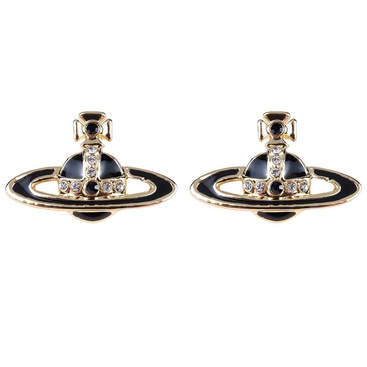 Vivienne Westwood two-tone epoxy Japanese and Korean inlaid Diamond affordable luxury fashion earrings