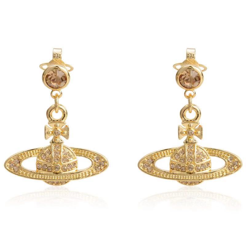 Vivienne Westwood ear studs European and American punk fully-jeweled crystal earrings personality