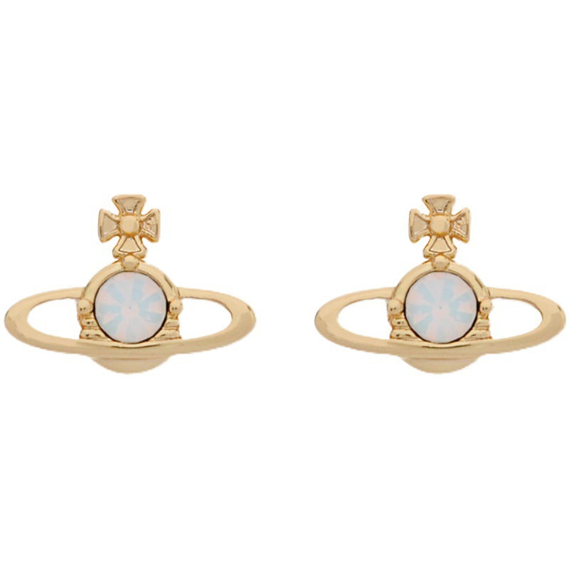 Vivienne Westwood single diamond simple stud earrings personality