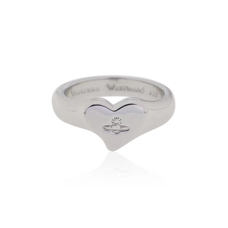 Vivienne Westwood steel seal Saturn lettering heart love heart ring rings