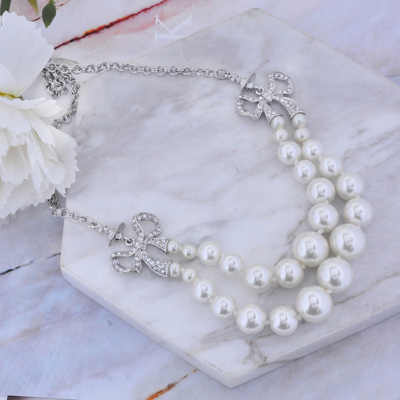 Vivienne Westwood Double-layer pearl necklace women's exquisite and high-grade all-matching