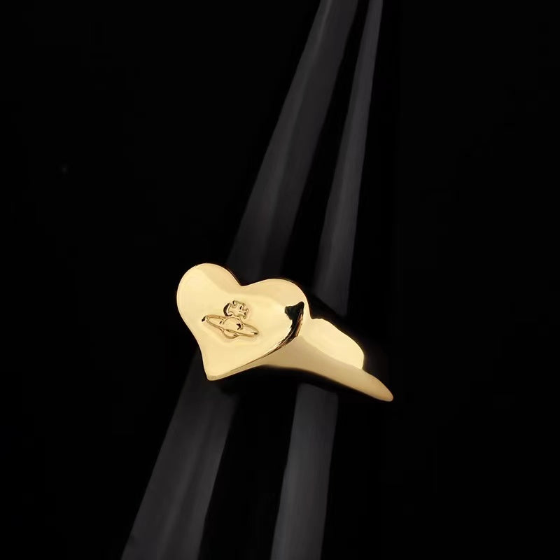 Vivienne Westwood steel seal Saturn lettering heart love heart ring rings