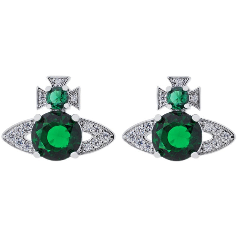 Vivienne Westwood full-jeweled stud earrings track lvzuan punk all-match