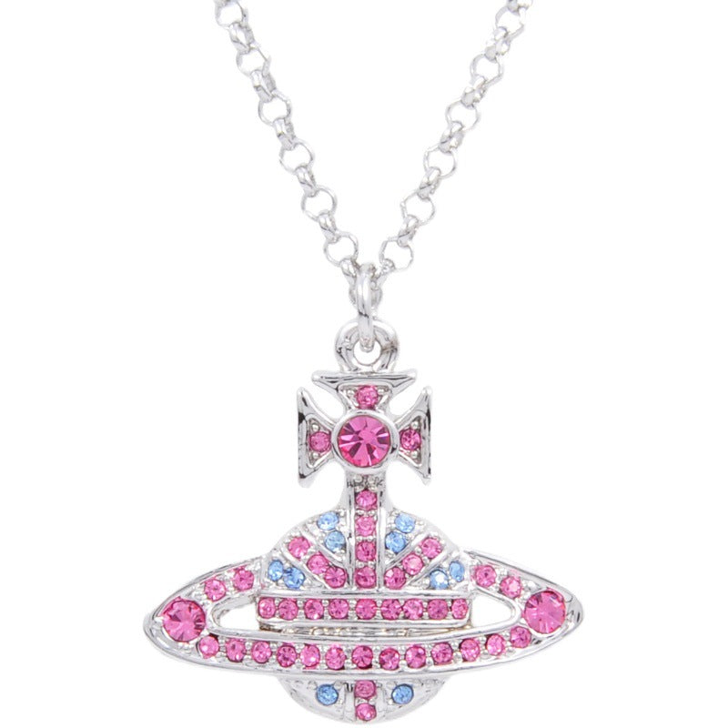 Vivienne Westwood Union flag necklace full diamond pendant simple niche sweet style
