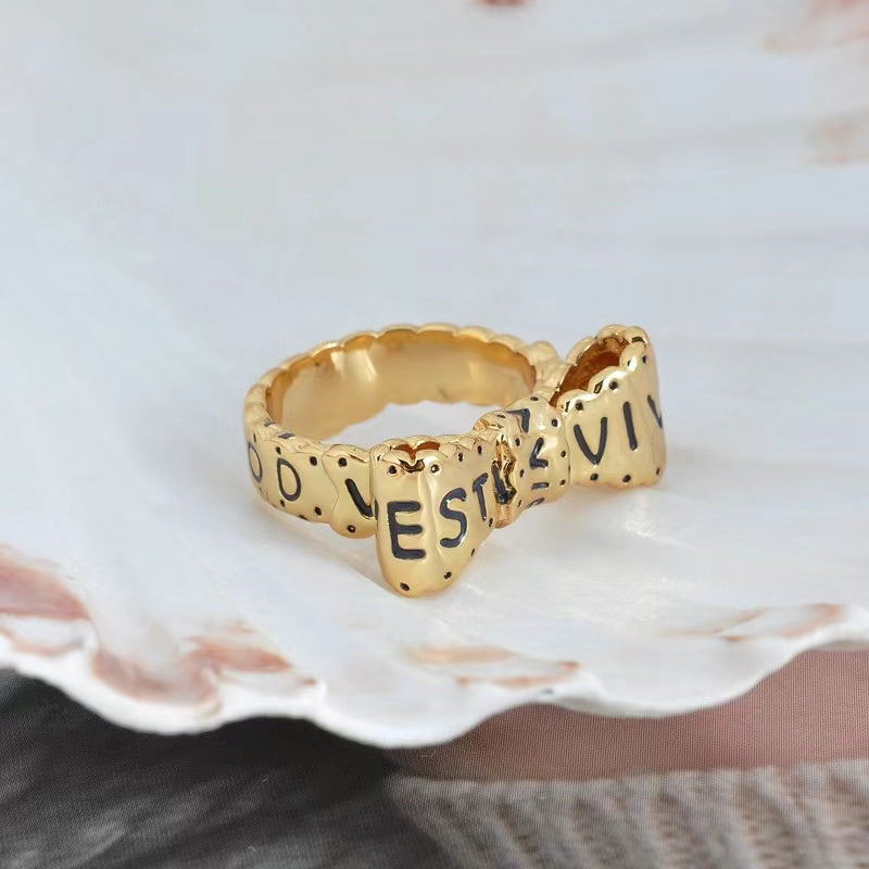 Vivienne Westwood alloy gold-plated letter lace bow ring rings New